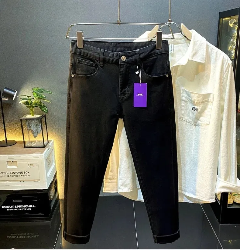Men's Black Jeans Slim-Fitting Small Straight 2024 New Fall Men's Clothing High-End Denim Casual Long Skinny Pants — image 9
