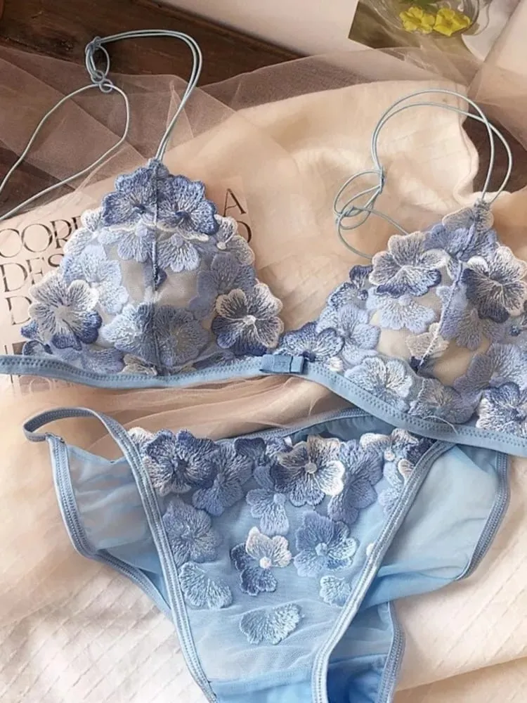 Pháp Hốc Bộ Đồ Lót Ren Lưới Thêu Tam Giác Cúp Không Dây Áo Bralette Retro Ren Mỏng Gợi Cảm Áo Ngực Thoải Mái USA Tushy MOYISU — image 5