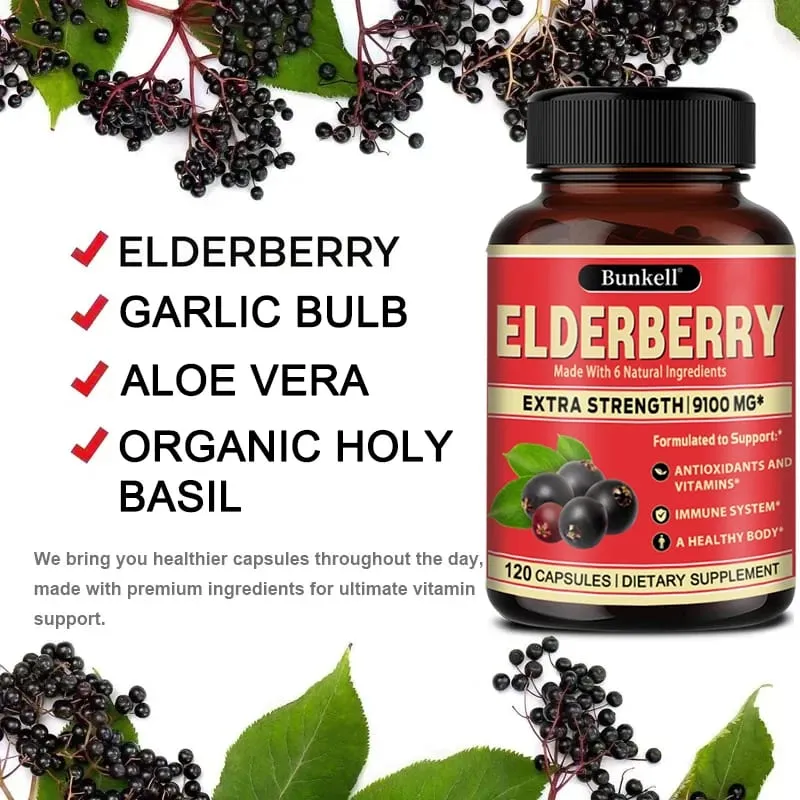 Elderberry Capsules - Rich in Vitamins - Supports Antioxidant Immune System Health Non-GMO Dietary Supplement — image 5