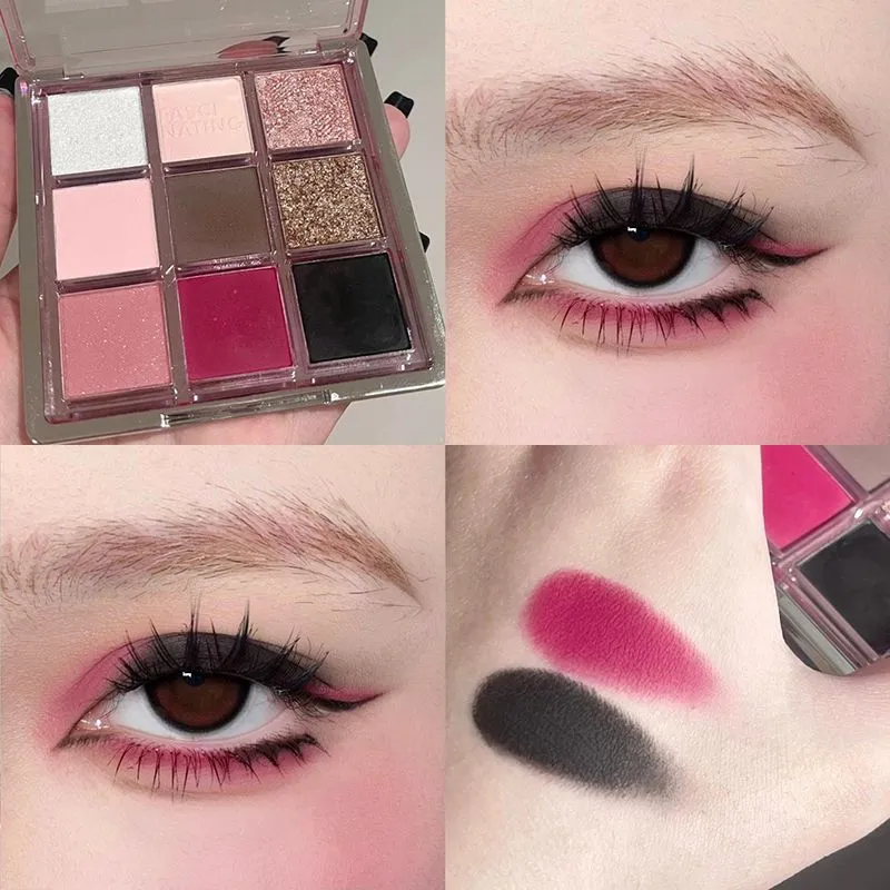 9 Colors Eyeshadow Palette Sweet Cool Girls Punk Smokey Black Grey Eye Shadow All-in-One Palette Matte Eye Contouring Eye Makeup