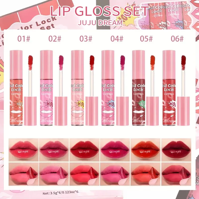 Matte Lip Gloss Color 6-Flavor Set - Smooth Silky Long-lasting Resistant to Cup Stains.Red Brown pink Color Palette for Daily