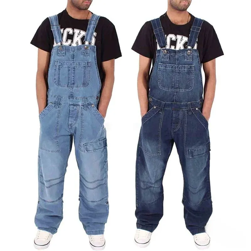 Overalls for Men Denim Suspenders Simple Multi Pocket Baggy Jeans Oversize Solid Mid Waist Loose Washed Jumpsuits 2024 Casual — image 2