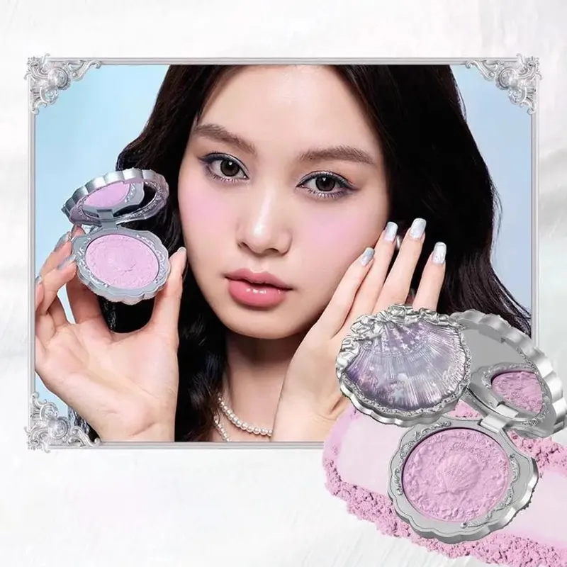 Flower Knows Pearl Shell Shape Velvet Embossed Blush Matte Finish Buildable Blendable Powder Blush For Cheeks For All Skin Tones