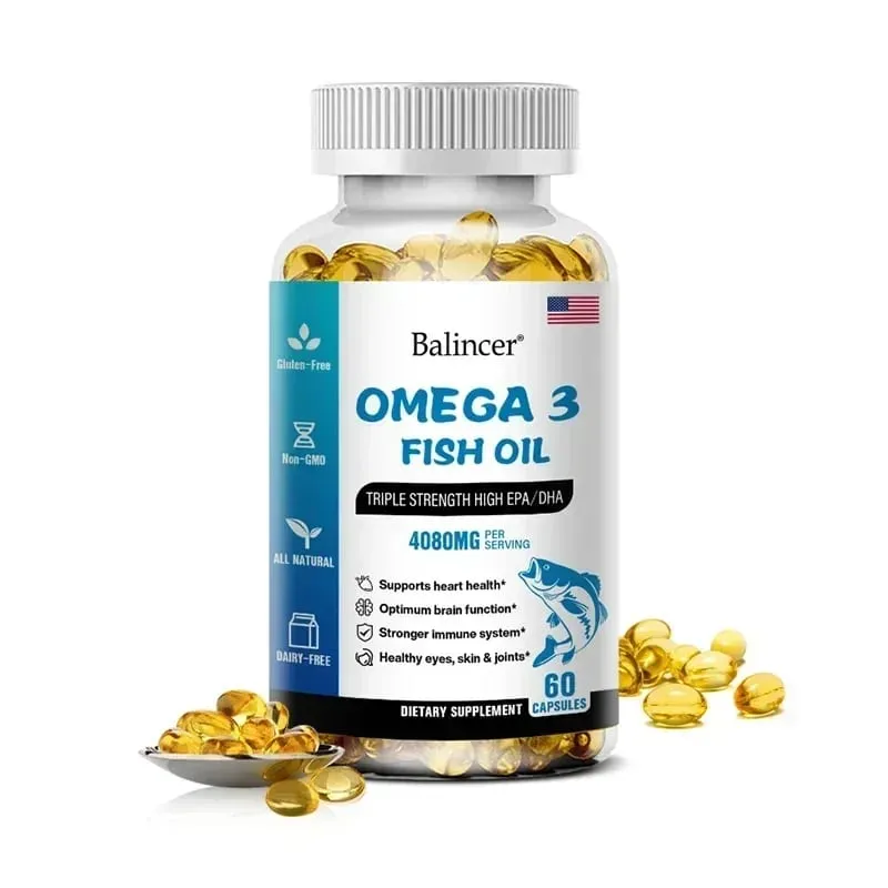 Balincer Wild Caught Omega 3 Fish Oil Softgels- Triple Strength High EPA 1200mg DHA 900mg Non-GMO Gluten Free Dietary Supplement