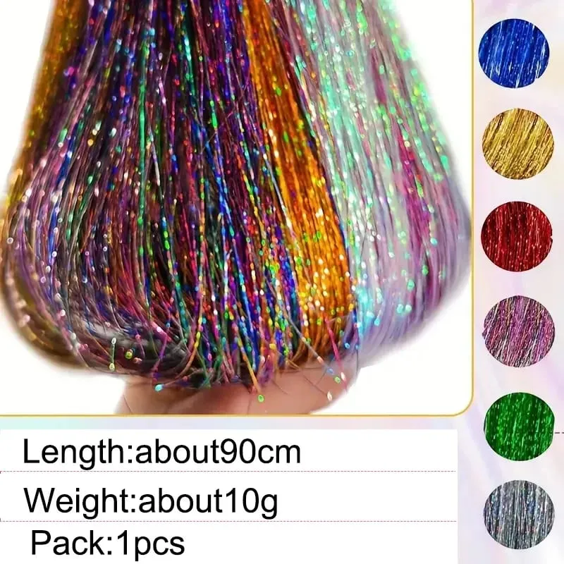 Extensions capillaires synthétiques brillantes de couleur arc-en-ciel, 90cm, 3 pièces/ensemble, guirlandes Laser longues et lisses, résistantes à la chaleur, Extensions de cheveux féeriques, fête quotidienne
