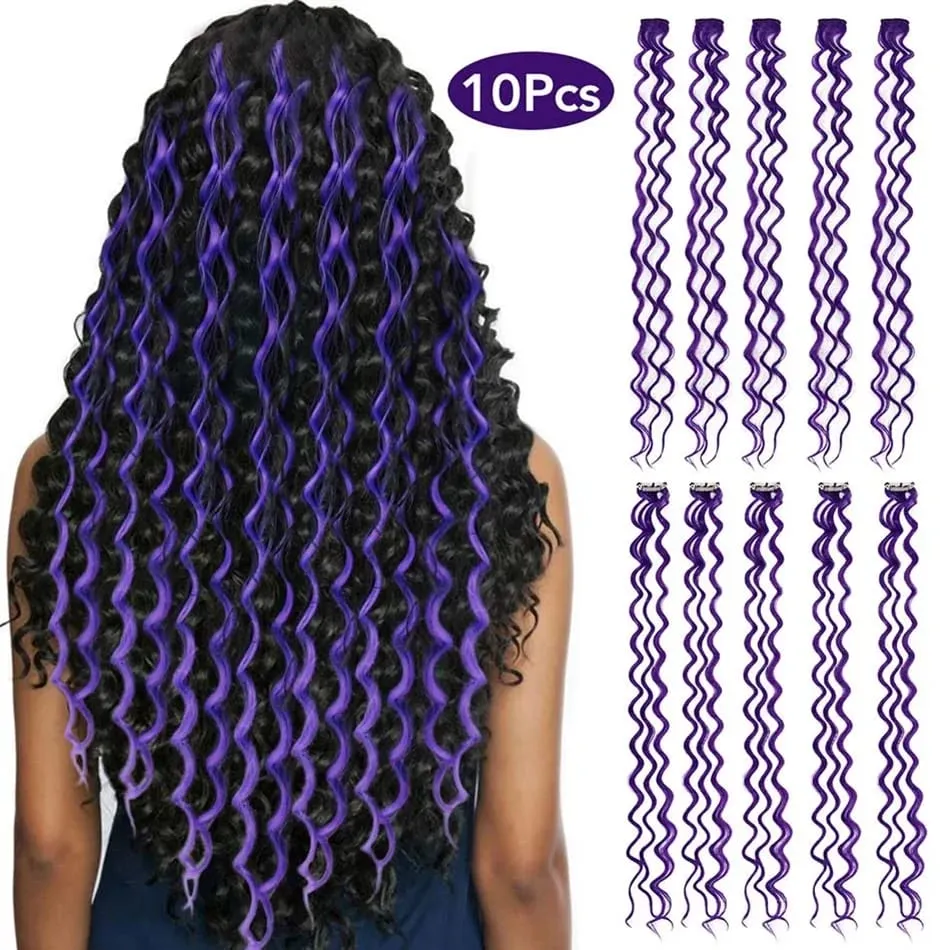 24Inch Deep Wave Hairpiece Synthetic Hair Extensions 10 Pcs/Set Clip In Hair Extension Multiple Pure Color Clip In One Piece