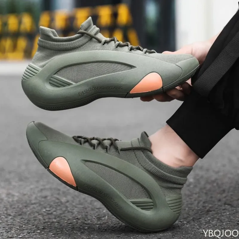 Spring and Autumn New Elastic Socks Men's Shoes Mid Top Breathable Thick Bottom Casual Large Size Men's Designer Shoes — image 2