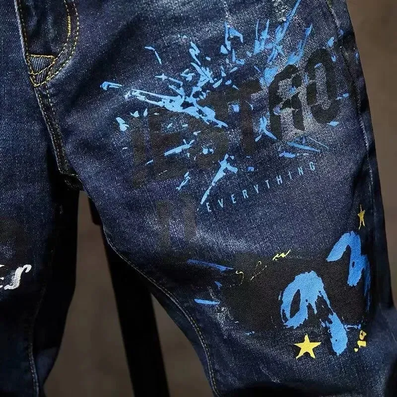Spring and Autumn Fashion Trend Printed Straight-Leg Stretch Denim Jeans For Men Comfortable Casual Sports High-Quality Jeans — image 3