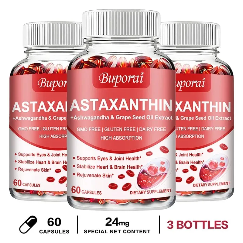 Astaxanthin Capsules - Antioxidant Protection Supports Skin and Eye Health Relieves Eye Fatigue and Enhances Immunity