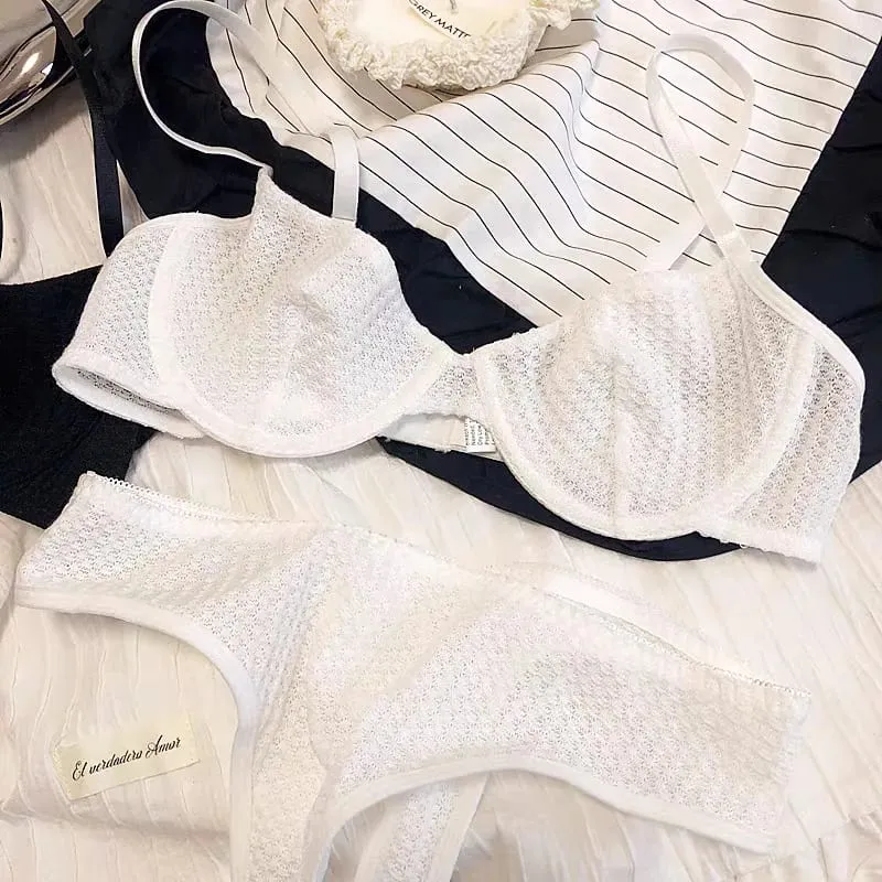 Women Casual Plain Bra Set Elegant Stretch Lingerie Set Thin Thong Underwear Bra and Panty Set — image 9