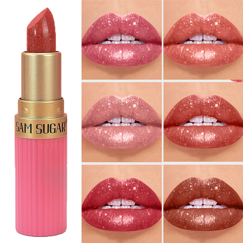 Diamond Pink Lipstick Chocolate Brown Metallic Glitter Lipstick Long-Lasting Waterproof Shimmer Pearl Sparkling Lip Gloss Makeup — image 5