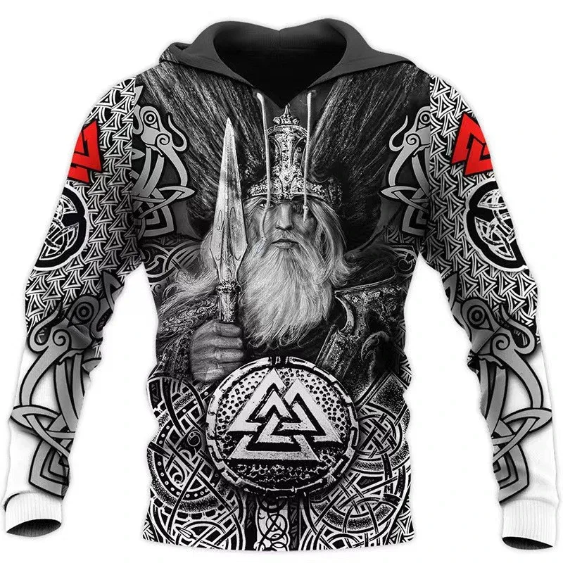 2024 Mens Hoodies Eagle Tattoo Pattern Vikings 3D Printed Fashion Casual Harajuku Hip Hop Autumn And Winter Oversized Sudaderas — image 8