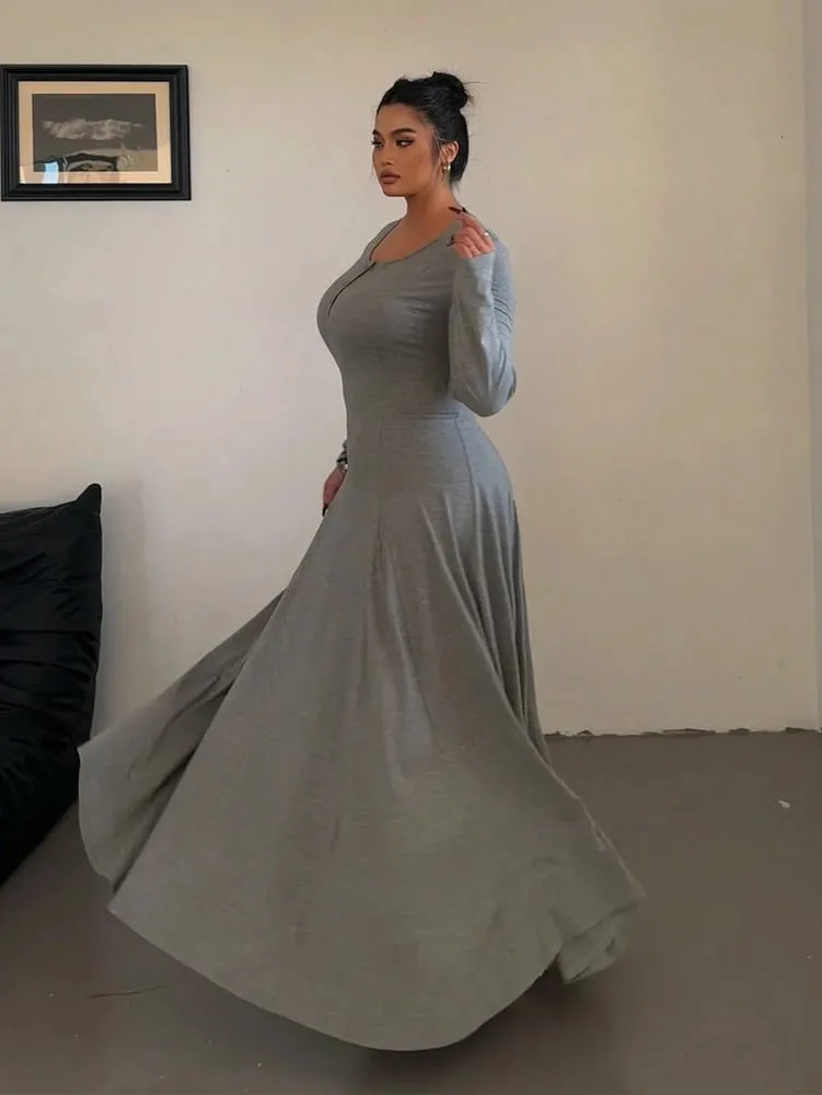 Plus-Size Solid-Color Knit Elegant A-Line Flowy Maxi Dress | Women's Long Dress | Casual & Commuter Style — image 3