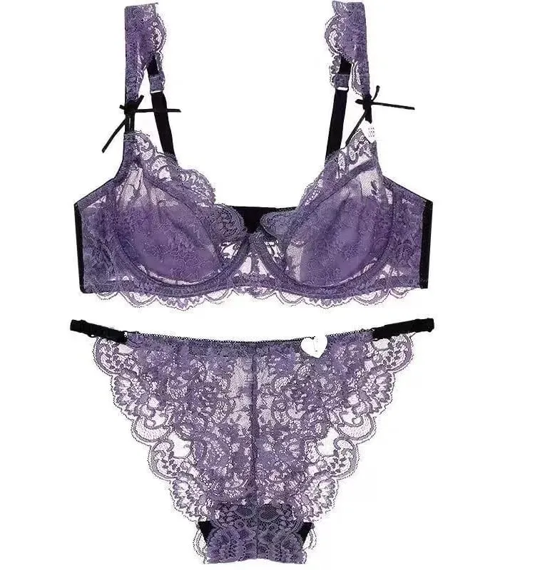 Reggiseno push-up in pizzo francese romantico, ultra sottile, non imbottito, senza ferretto, senza fodera, busto grande, minimizzatore, set di lingerie BANERDANNI S-XL — image 2