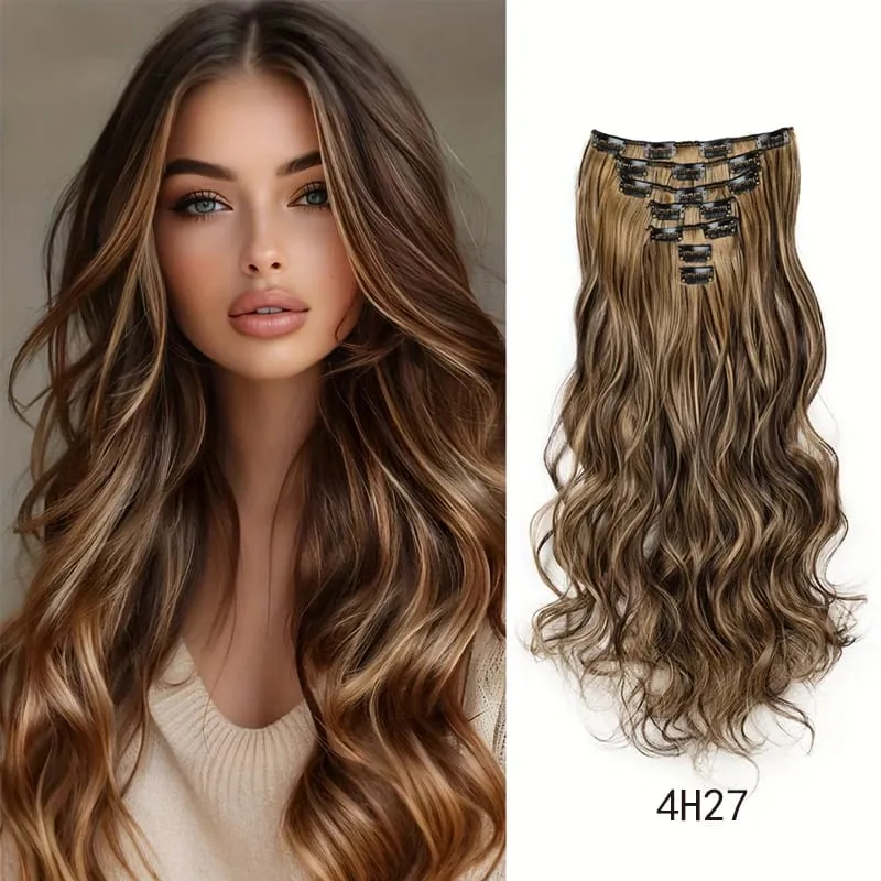 18Inch Synthetic Extension 16 Clips Blonde Hair Natural Long Wavy 7Pcs/Set Heat Resistant Fiber Hairpiece Black Brown Hairstyle — image 8
