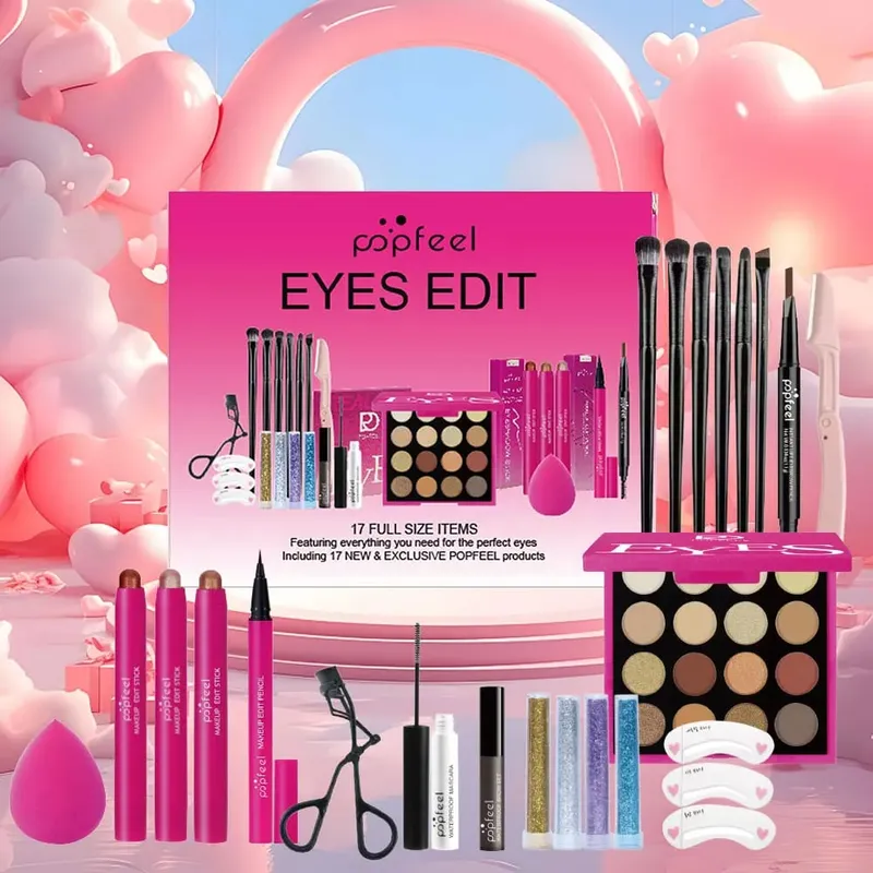 22-Piece Eye Makeup Set: Includes 16-Color Eyeshadow Palette Pearl Shimmer Eyeshadow Brow Tint Black Eyeliner — image 2