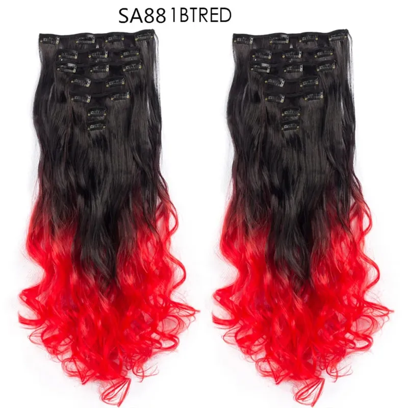 7pcs/Set Long Straight Hair Extension 16 Clips High Tempreture 22inch Synthetic Hairpiece Clip in Red Hair Extensions for Women — image 15