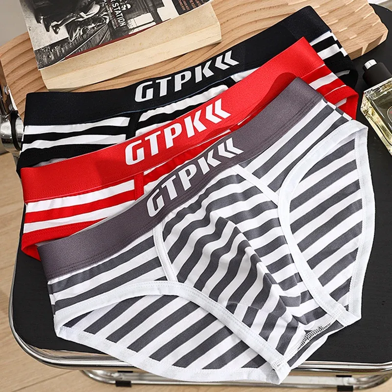 Striped 3pcs Cotton Underwear Men Brief Panties Mens Briefs BoxerShorts Man Male Underpants Size M-3XL E204-HR — image 9