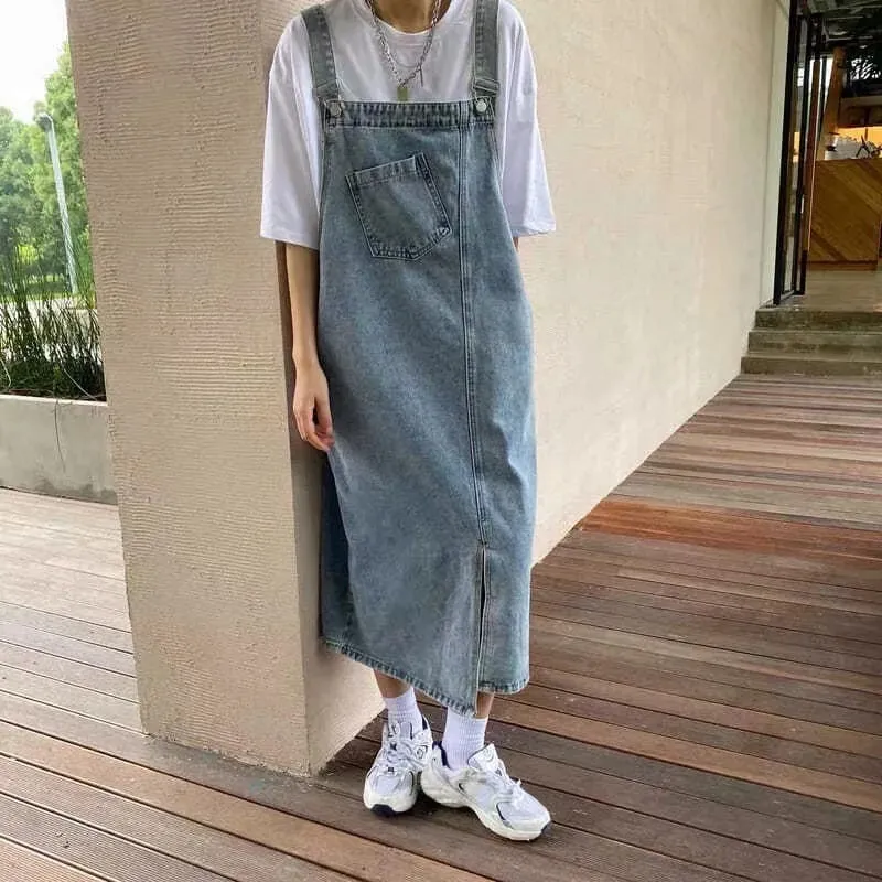Nieuwe Onregelmatige Split Cowboy Denim Jurk Vrouwen Mouwloze Jeans Jurken Mode Vrouwelijke Solid Casual Losse Band Jurken — image 4