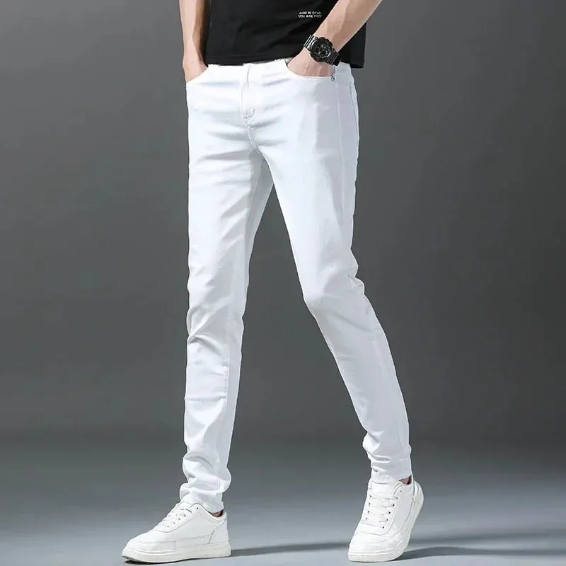 2026 Spring New Men Slim Jeans 98% Cotton White Stretch Straight Casual Fashion Pencil Pants High Quality Trousers Male Clothes — image 4