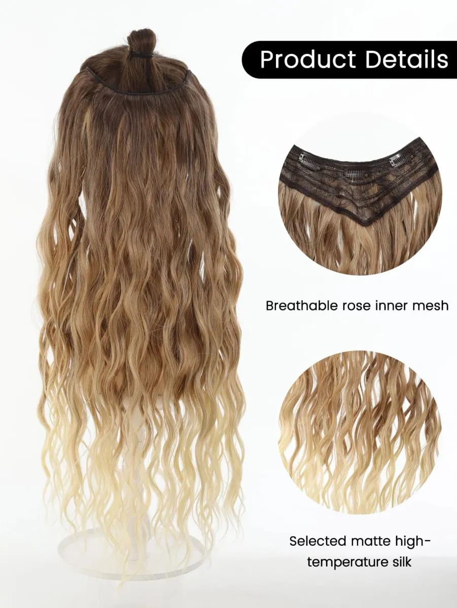 Synthetic Hairpiece 24 Inch Long Water Wave Wavy Clip In Hair Extensions V-Shaped Ombre Heat Resistant Fiber For Women Girls — image 6