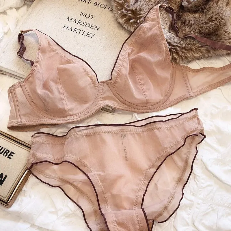 Bra Minimiser Perancis Canggih Set Lingerie Jaring Tanpa Bantalan Dukungan Underwire Cangkir Segitiga untuk Set Celana Dalam MOYISU Payudara Besar — image 3