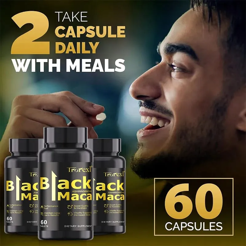 Natural Black Maca Tablets with Ashwagandha Male Power Energy Supplement Man Enlargent Pills ENHANCES VIGOUR & STAMINA — image 5