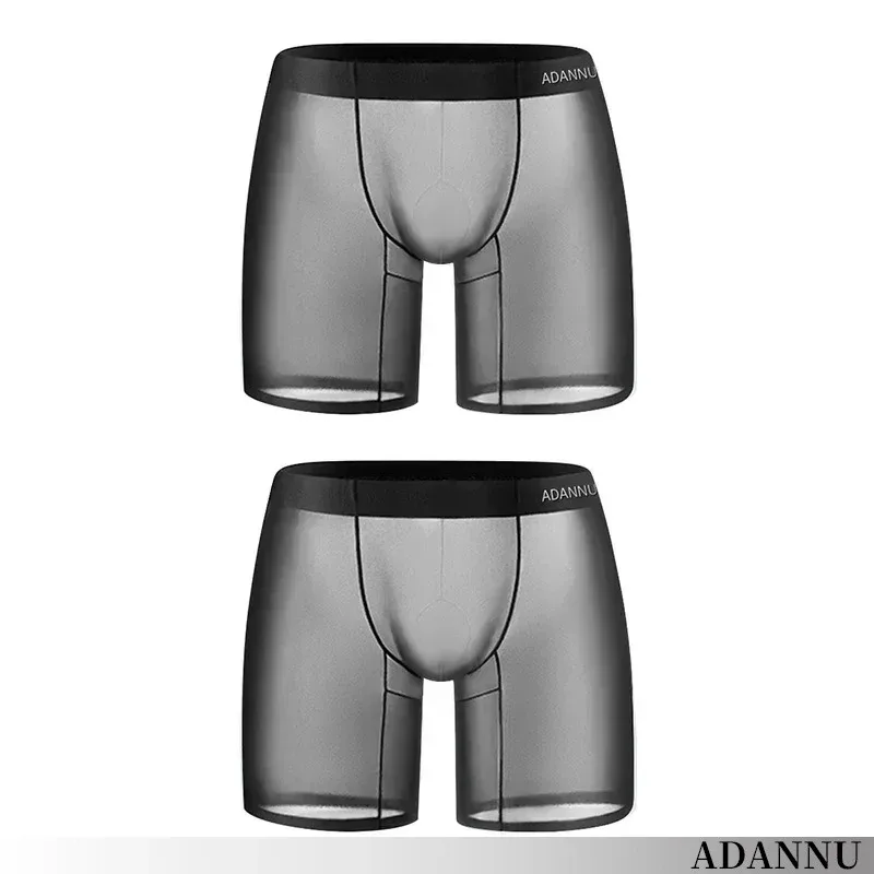 Sous-vêtements Ultra-fins pour hommes, Boxer Long, short rafraîchissant en soie glacée, sous-vêtements transparents pour Fitness, maille sans couture, 0.01mm
