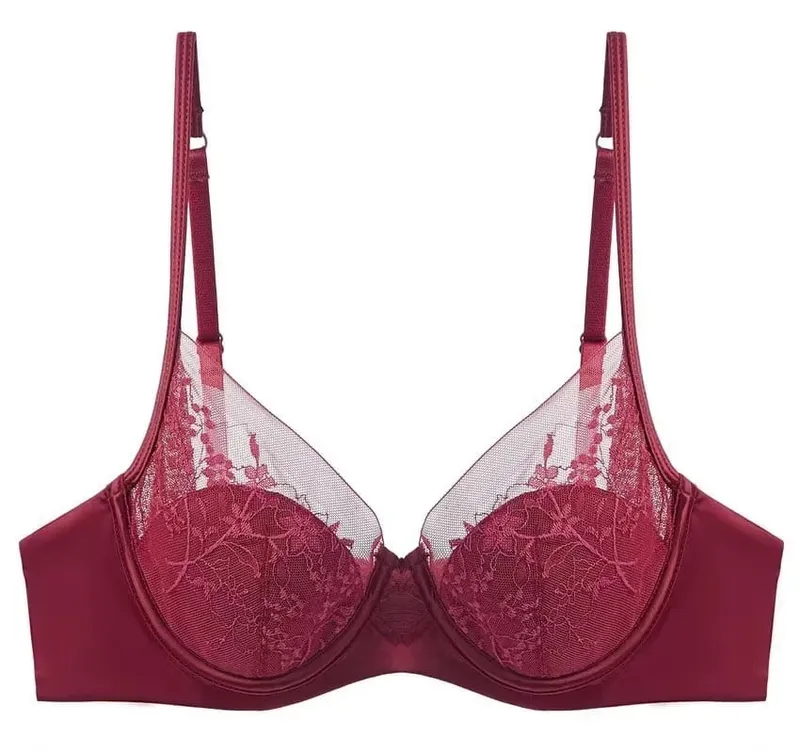 Red Lace Lingerie Set Thin Cup Minimizer Bra Panty Kit Comfort Intimates For Big Bust 32‑38 Festive Women Underwear — image 14
