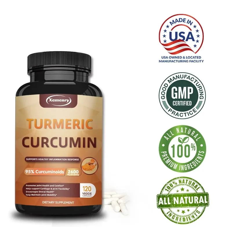 Turmeric Curcumin Capsules Supplement with BioPerine Black Pepper Extract for Joint Digestive & Immune Support