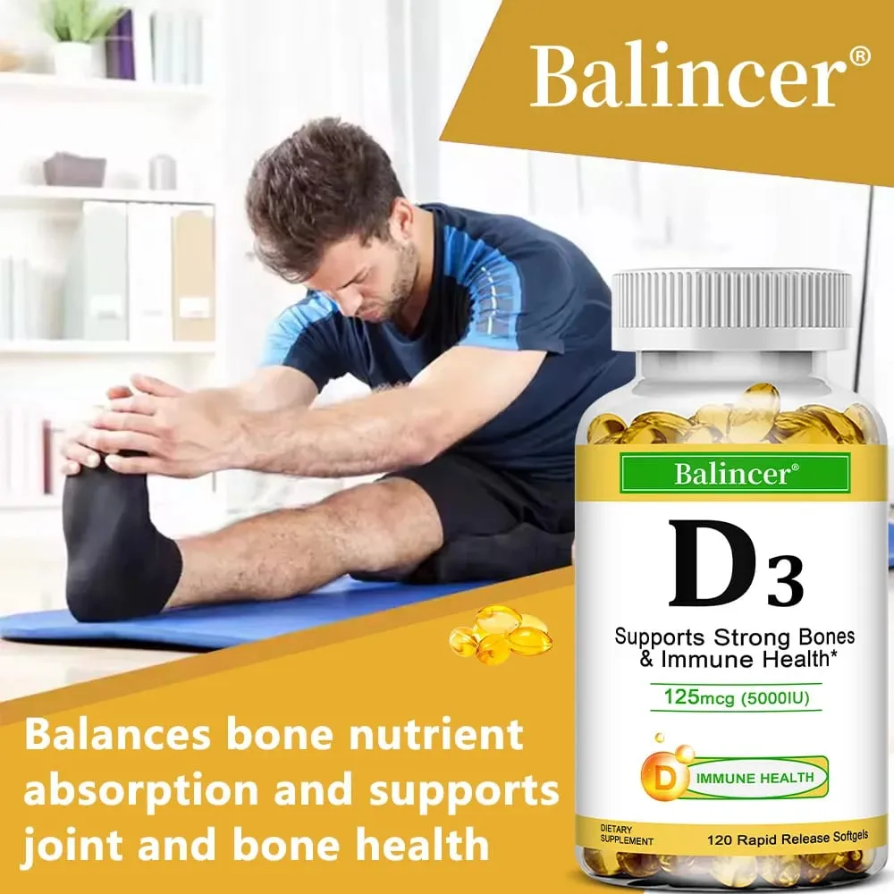 Balincer Vitamin D3 5000 IU (125 Mcg) Dietary Supplement for Bone Teeth Muscle and Immune Health Support 30/60/120 Softgels — image 5