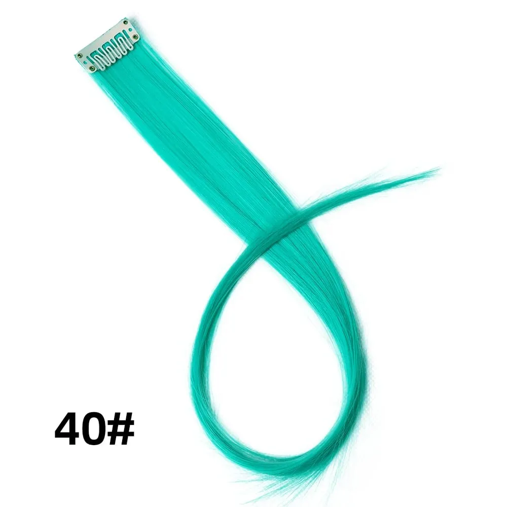 Straight Colored Hair Piece Hair Extensions Clip In Highlight Rainbow Hair Pink Blue Purple Synthetic On Clips For Women Girls — image 46