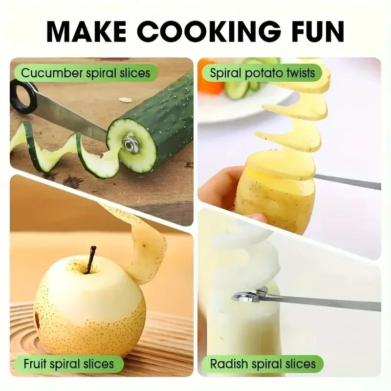 Manual Vegetable Spiral Cutter - Stainless Steel Handheld Slicer with Curved Design Suitable for Even Cutting of Potatoes — image 8