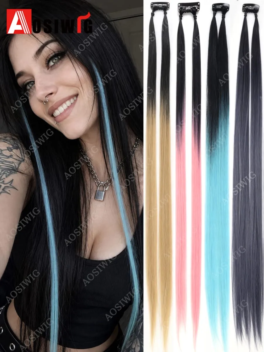 Sambungan Rambut Klip BB Warna-warni Helai Serlahkan Klip Dalam Potongan Rambut Lurus Sintetik untuk Pesta Pesta Wanita Penggayaan Rambut Harian — image 2