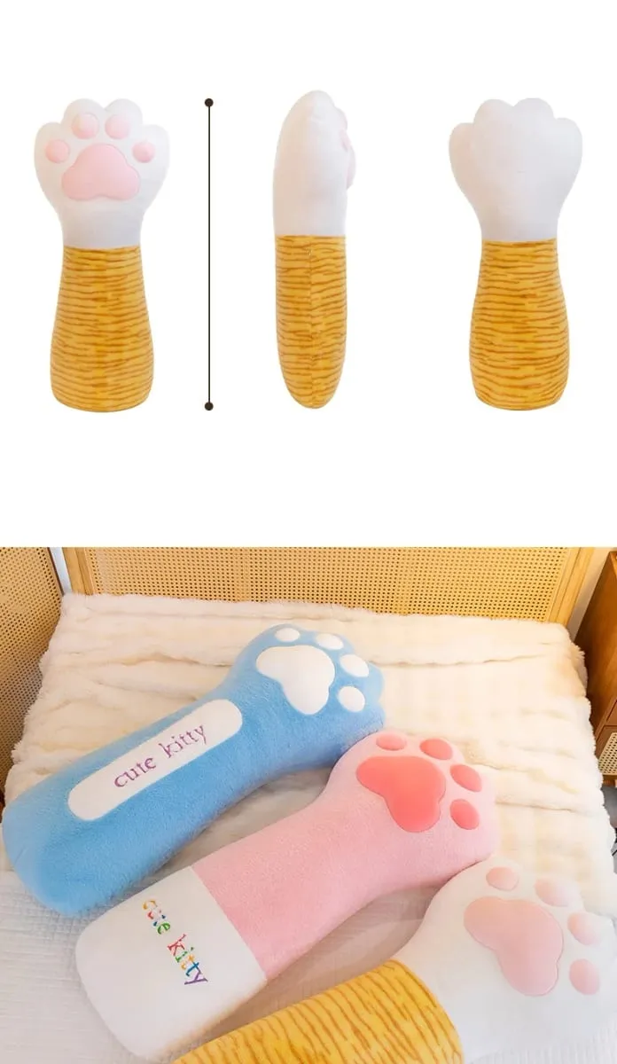 Cute Creative Cat Paw Chair Cushion Plush Toys Soft Stuffed Fluffly Office Lumbar Support Long Pillow Home Deco for Girls Gifts — image 8