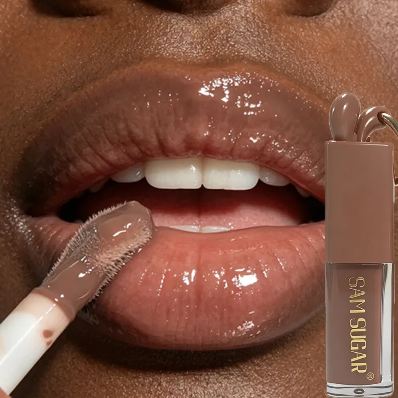 1pc Mirror Gold Shiny Brown Rabbit Lip Gloss Moisturizing Plumping Lip Gloss Liquid Lipstick Matte Chocolate Brown Lip Tint Tone