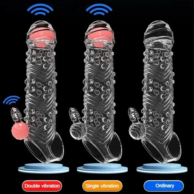 Penis Extension Sleeve Vibrator Extender 4cm Reusable Condoms Soft Delay Ejaculation Dick Sleeve Adult Sex Toys for Men — image 3