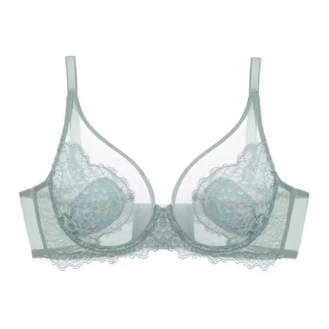 Pink Underwear for Women Thin Large Breasts Small Breasts Anti-drooping Ultra-thin Bra. Bra Set