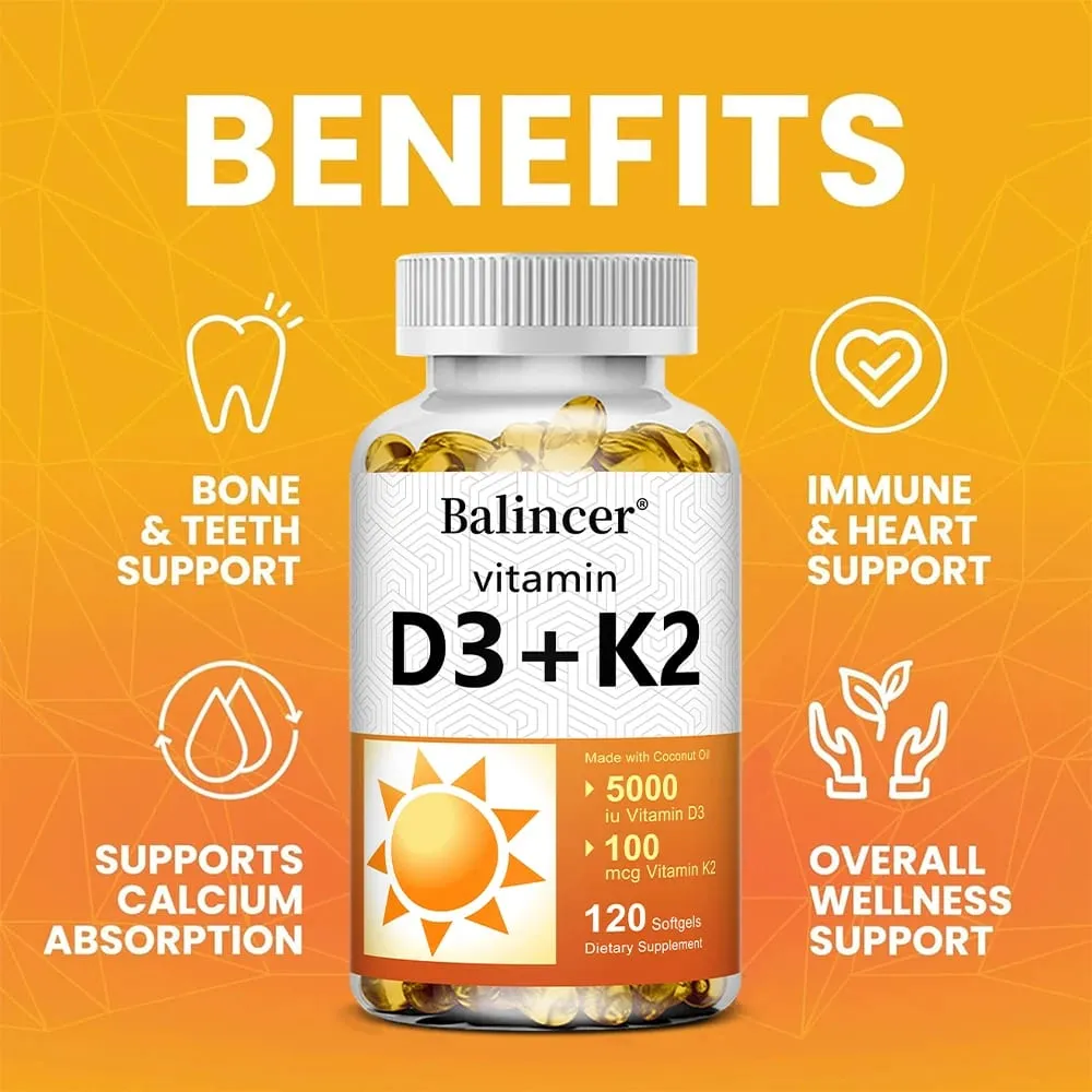 Vitamin D3 5000 IU & K2 MK7 100mcg Infused with Virgin Coconut Oil 2 in 1 Formula Non-GMO | No Gluten — image 3