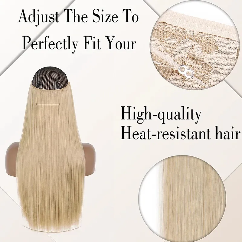 No Clips Hair Extensions Invisible Wire Long Straight Synthetic False Hair Piece 80cm Black Brown Blonde Hairstyle — image 3