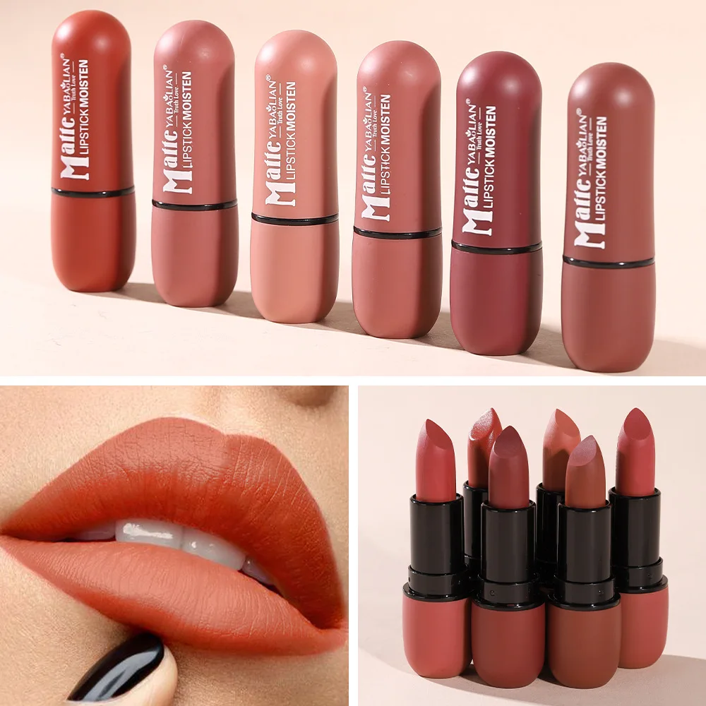 6 Colors Sexy Matte Lipstick Waterproof Long Lasting Color Rendering Non-stick Velvet Lips Contour Pencil Woman Makeup Cosmetics — image 2