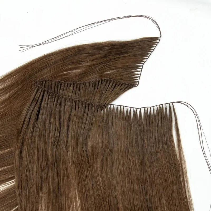 Feather Hair Bundles Extensions Natural Fish Line Human Hair Non-Remy Invisible Micro Rings Hair Extension Weft 100 Strands