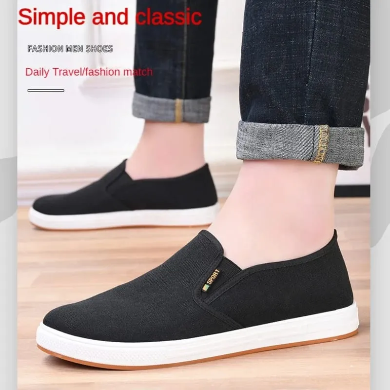 Sepatu Kanvas Pria Sepatu Flat Ringan Vulkanis Slip-On Kasual, Pengiriman Gratis Terjangkau