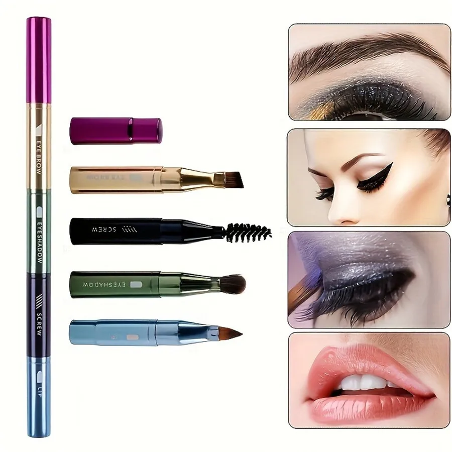 4-in-1 Portable Makeup Brush Set Metal Handle Eyebrow & Lip Brushes with Eyelash And Eyeshadow Applicators Travel-Friendly — image 2