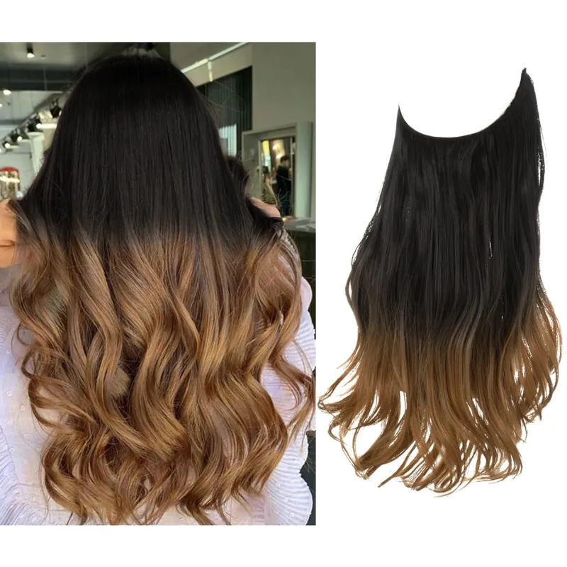 Synthetic Hair Extensions No Clips Fake Ombre Pink Blonde Brown Black Natural Wavy False Hair Piece For Woman — image 13
