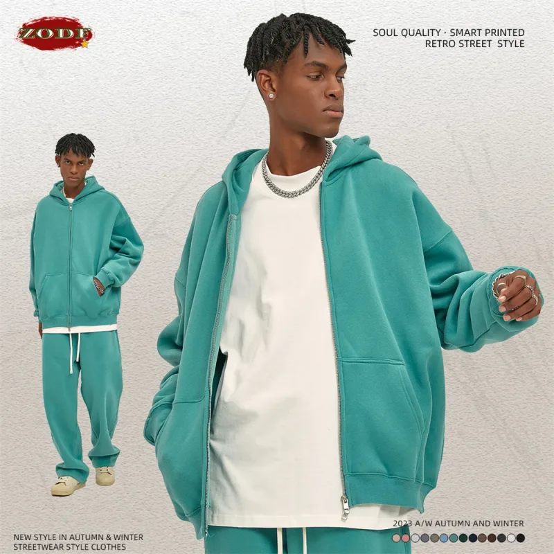 New Men Double Headed Zipper Fleece Hoodies Unisex Loose Basic Solid Warm Hooded Sweatshirts Coats For Winter HY0633 — image 45