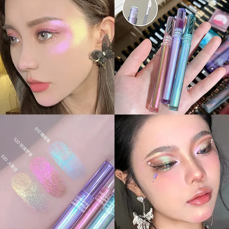Maquillage pour les yeux caméléon à paillettes, fard à paupières multicolore scintillant, bâton Duochrome brillant, surligneur chromé, stylo cosmétique lumineux de fête — image 3