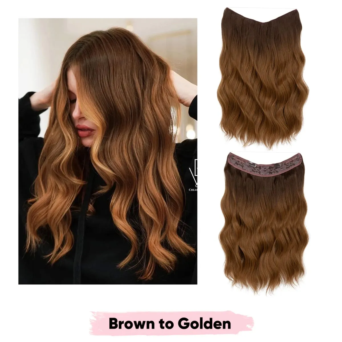 Synthetic Wave Invisible Wire Clip in Hair Extensions Fish Line With Clips Hairpiece Ombre Fake Hair Piece For Woman — image 25