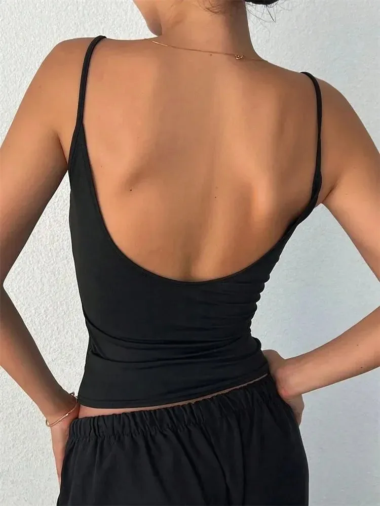 Women Backless Cami Crop Top Summer Solid Color Casual Sleeveless Top Streetwear Y2K Clothes — image 3