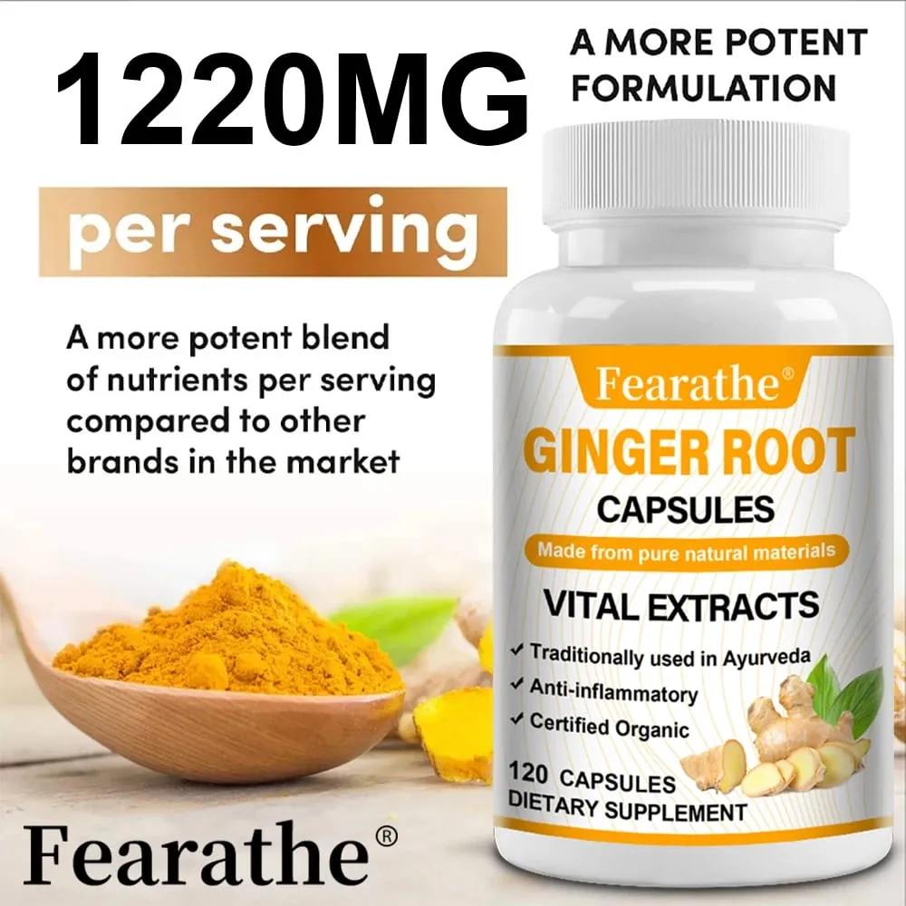 Organic Ginger Root Capsules 1200mg - na may Black Pepper Extract Para sa Joint Health Anti-Inflammation Muscle Immune Health — image 5